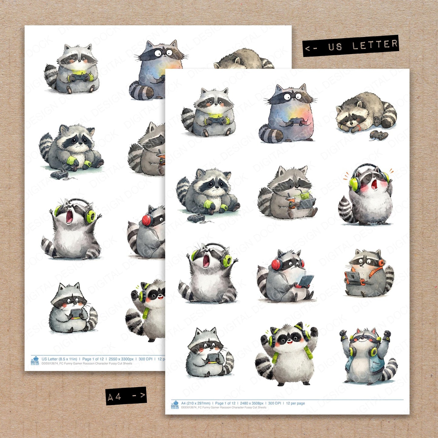Funny Gamer Raccoon Character Fussy Cut Sheets (DDD012674)