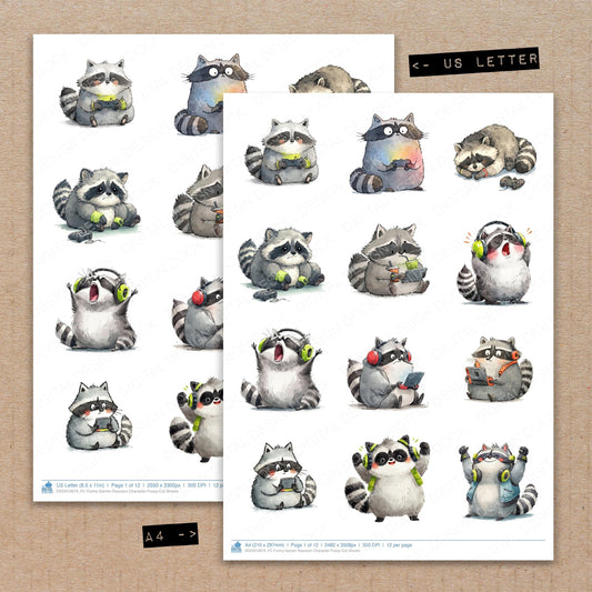 Funny Gamer Raccoon Character Fussy Cut Sheets (DDD012674)