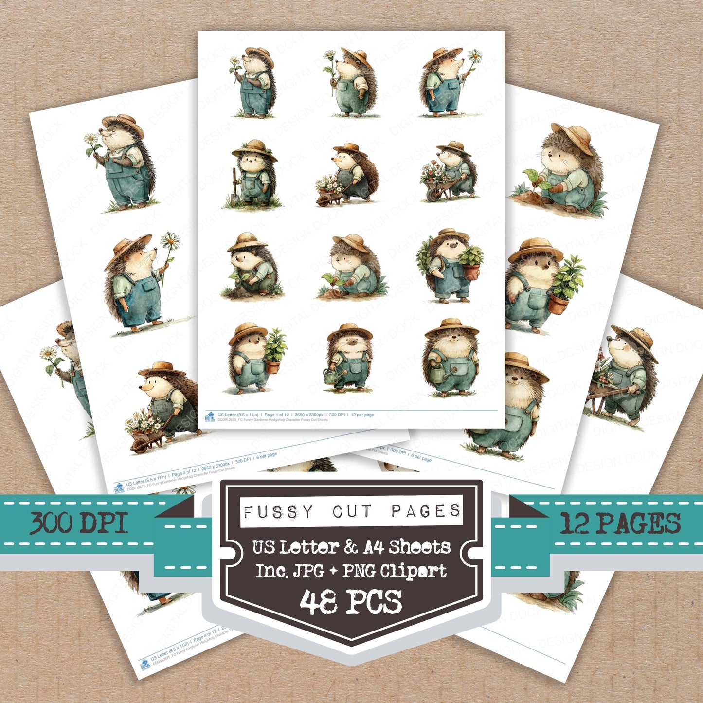 Funny Gardener Hedgehog Character Fussy Cut Sheets (DDD012675)