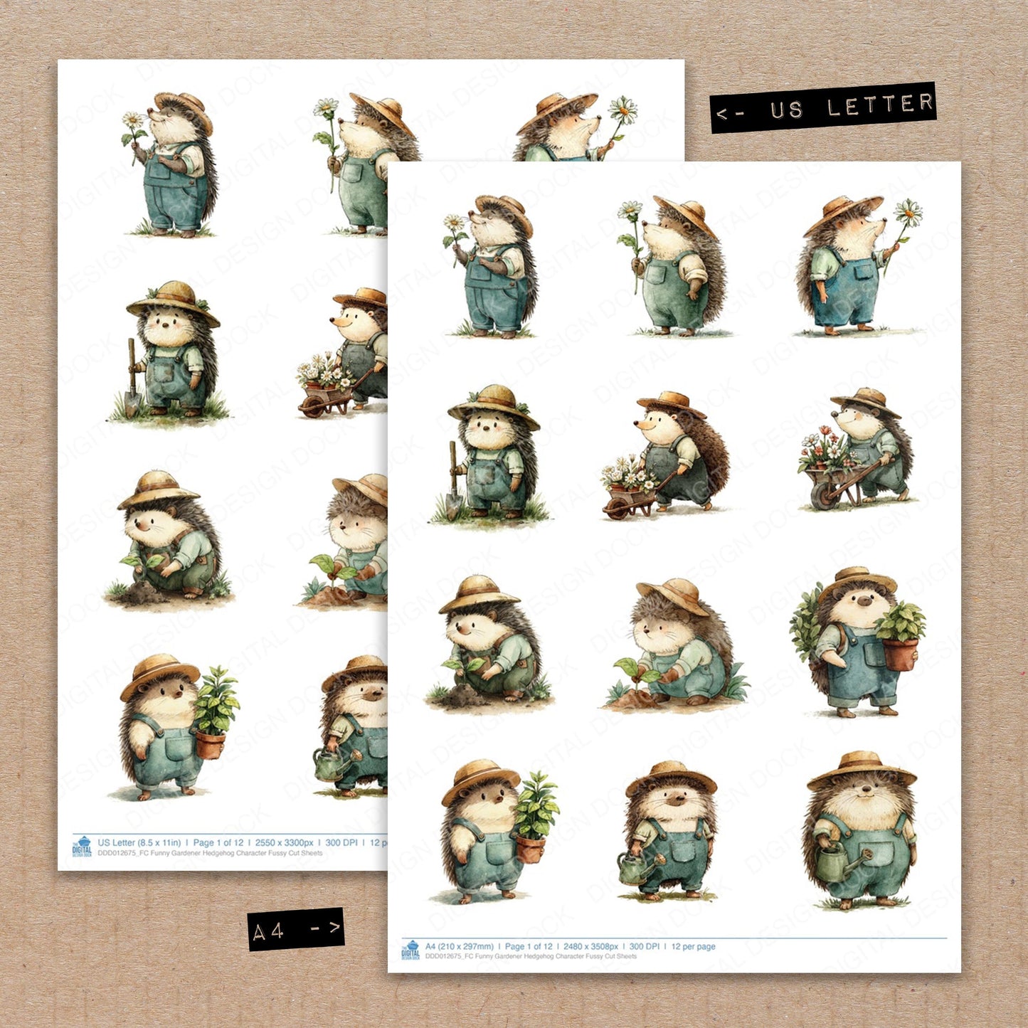 Funny Gardener Hedgehog Character Fussy Cut Sheets (DDD012675)