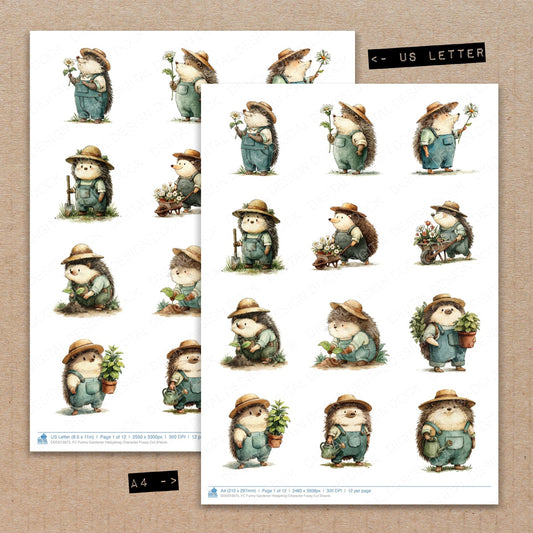 Funny Gardener Hedgehog Character Fussy Cut Sheets (DDD012675)