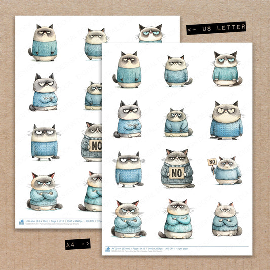 Funny Grumpy Cat in Sweater Fussy Cut Sheets (DDD012676)