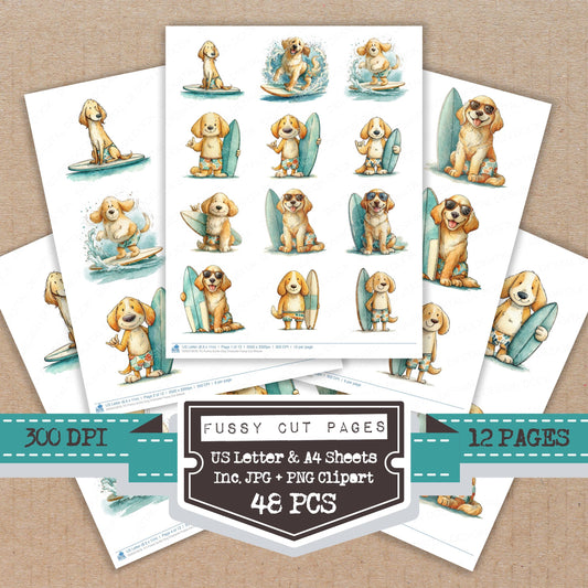 Funny Surfer Dog Character Fussy Cut Sheets (DDD012678)