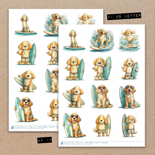 Funny Surfer Dog Character Fussy Cut Sheets (DDD012678)