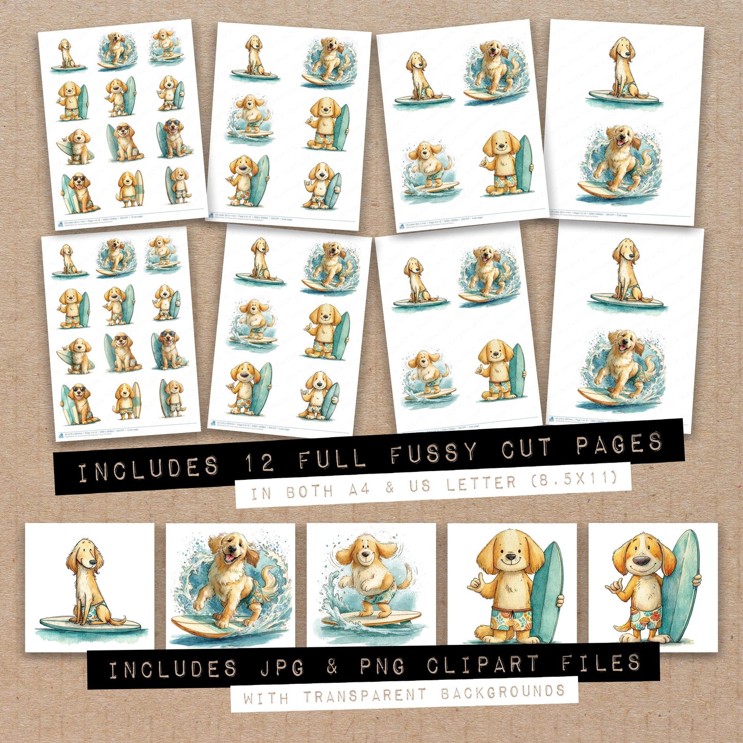 Funny Surfer Dog Character Fussy Cut Sheets (DDD012678)