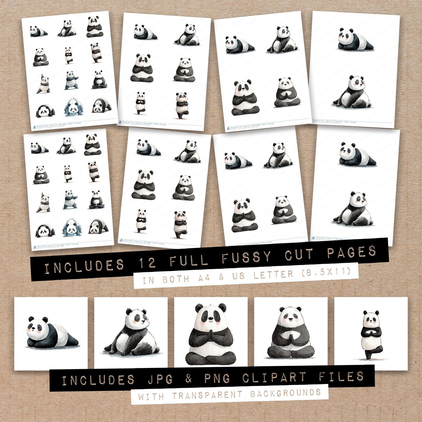 Funny Yoga Panda Character Fussy Cut Sheets (DDD012679)
