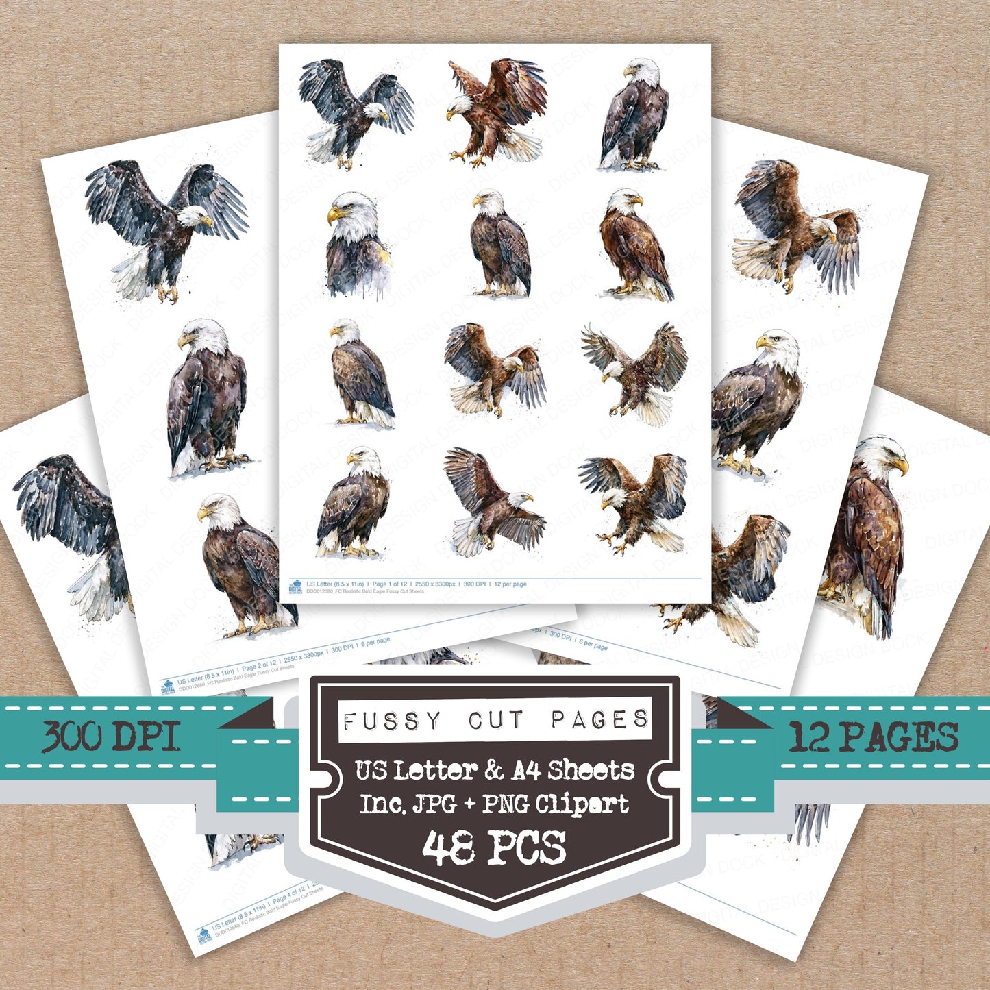 Realistic Bald Eagle Fussy Cut Sheets (DDD012680)