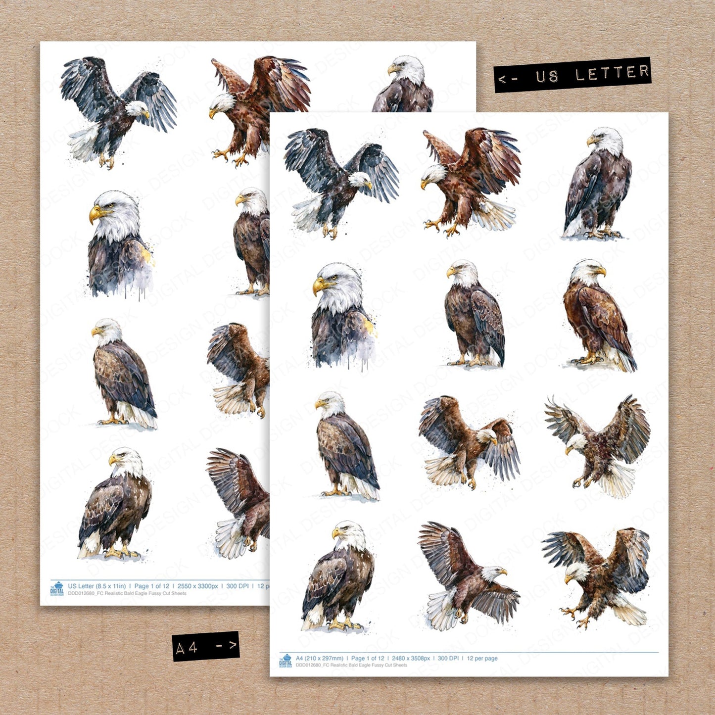 Realistic Bald Eagle Fussy Cut Sheets (DDD012680)