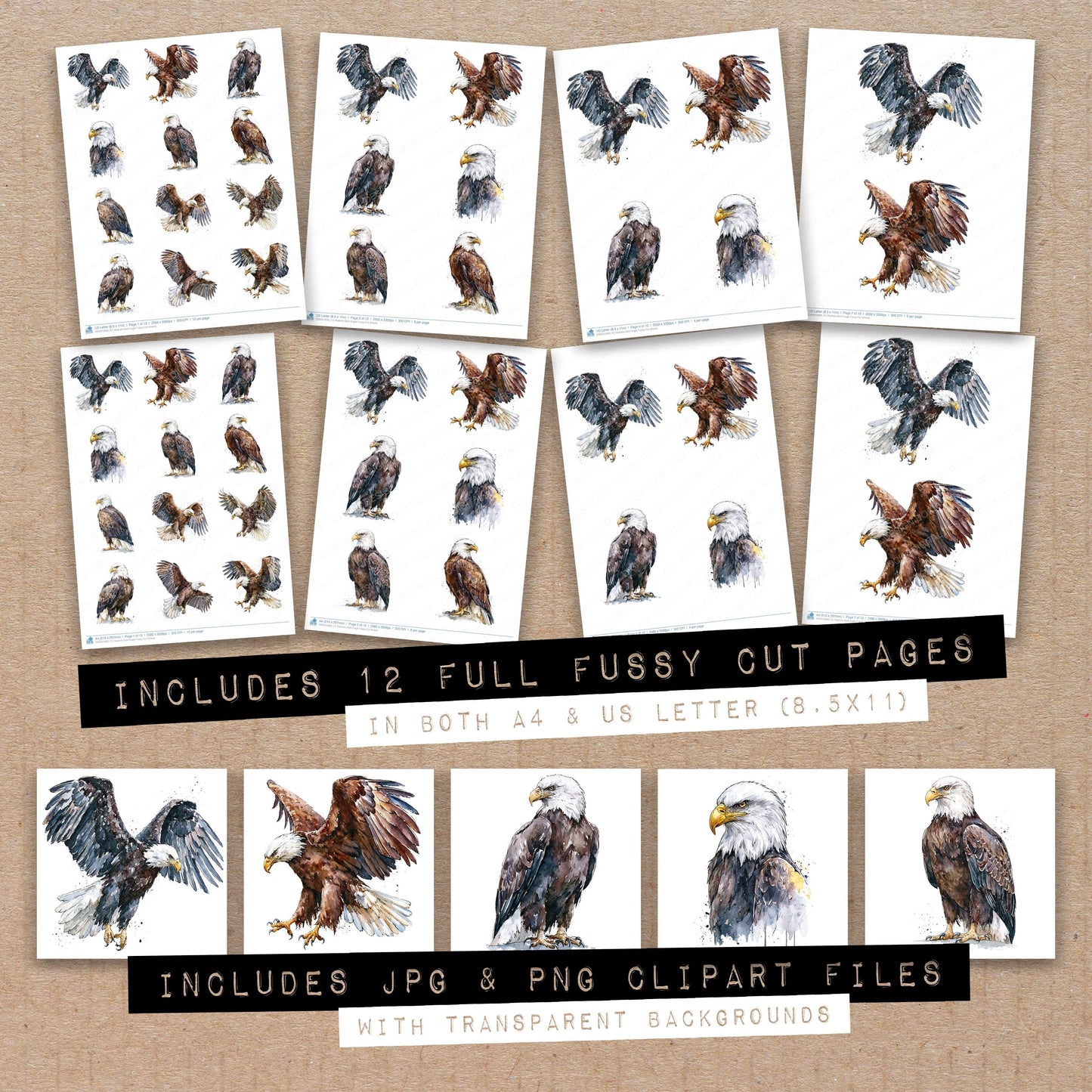 Realistic Bald Eagle Fussy Cut Sheets (DDD012680)