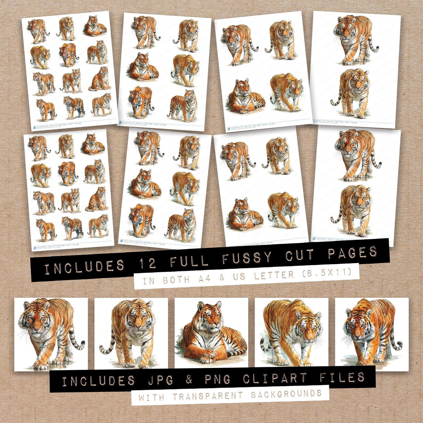 Realistic Bengal Tiger Fussy Cut Sheets (DDD012681)