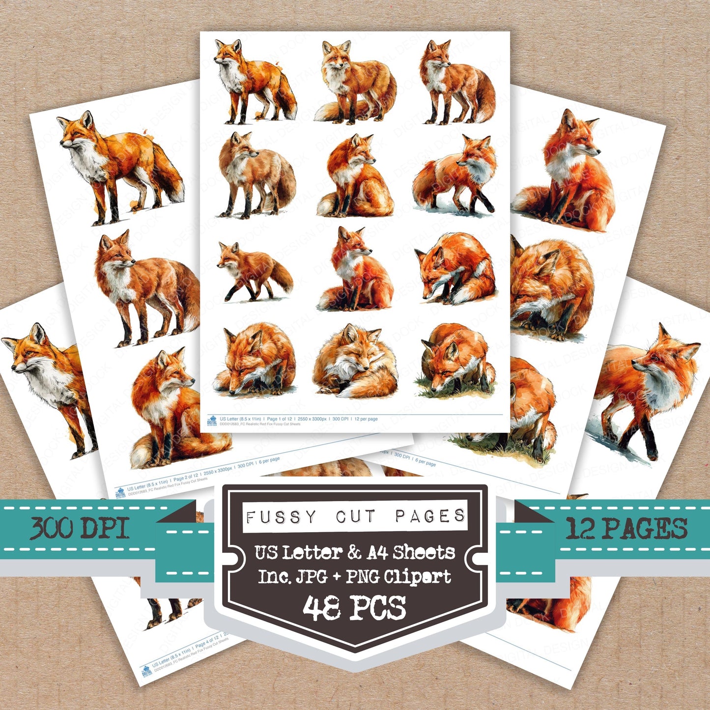 Realistic Red Fox Fussy Cut Sheets (DDD012683)