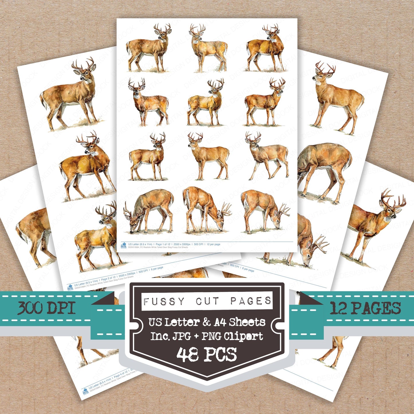 Realistic White Tailed Deer Stag Fussy Cut Sheets (DDD012684)