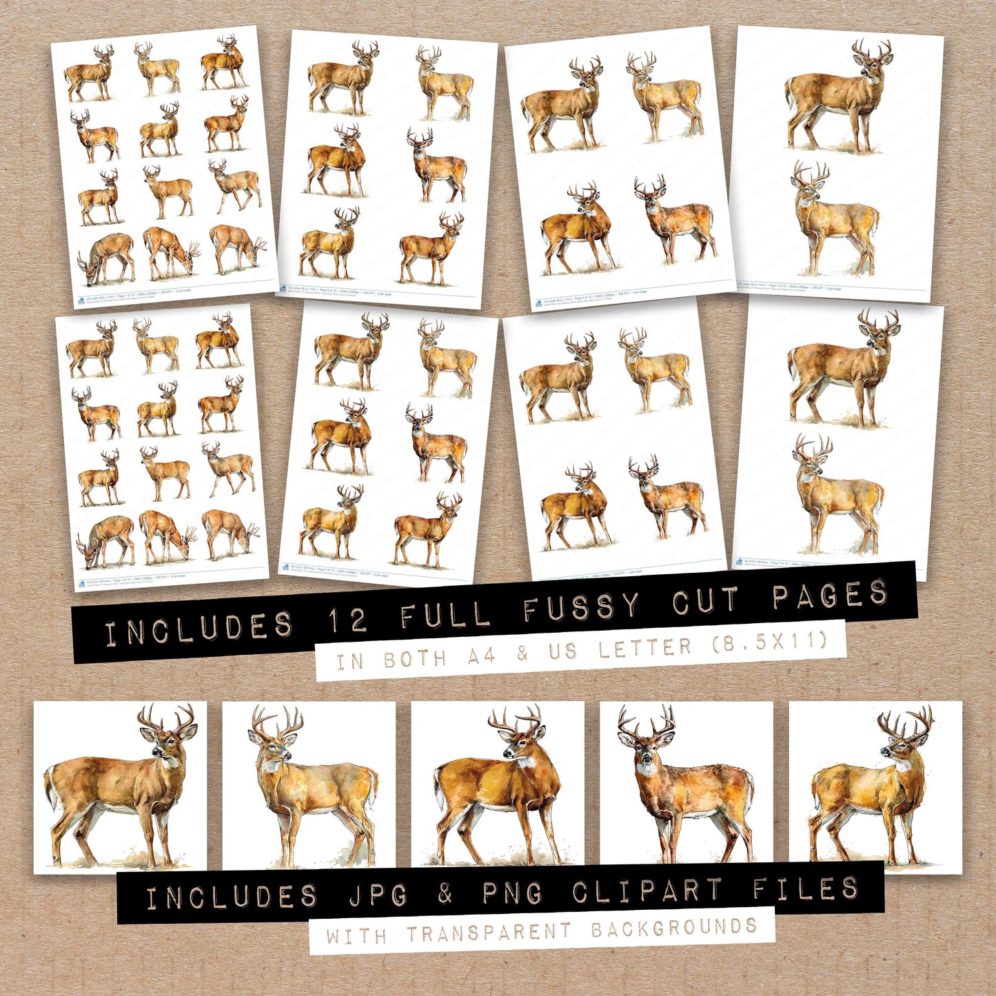 Realistic White Tailed Deer Stag Fussy Cut Sheets (DDD012684)