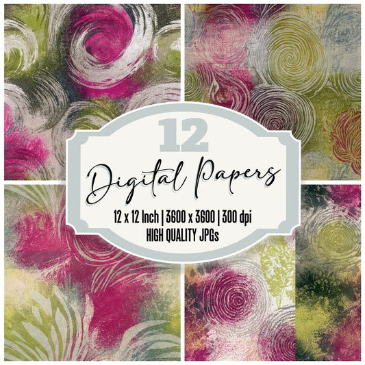 Drypoint Galaxy Spiral Fuchsia Lime Seamless Digital Paper Pack (DDD012685)