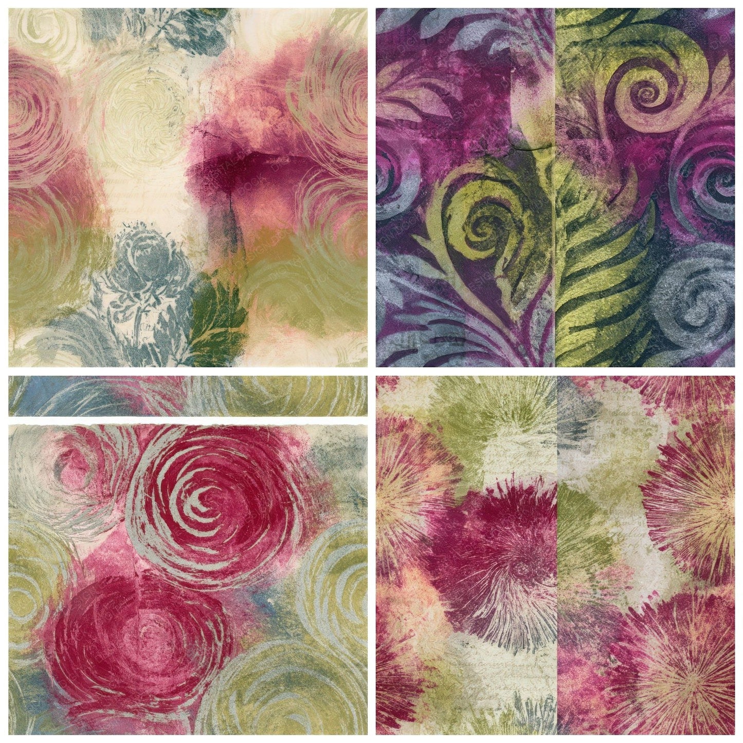 Drypoint Galaxy Spiral Fuchsia Lime Seamless Digital Paper Pack (DDD012685)