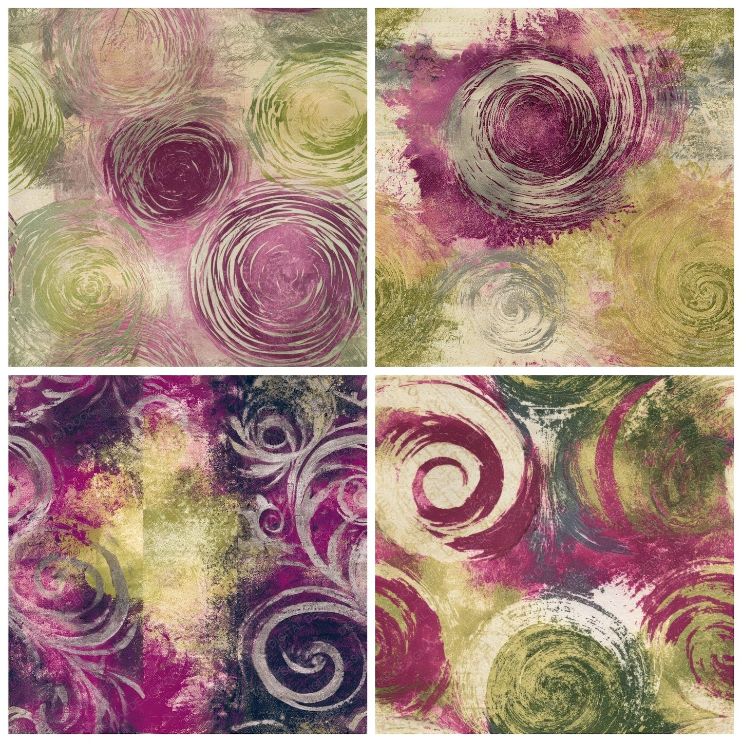 Drypoint Galaxy Spiral Fuchsia Lime Seamless Digital Paper Pack (DDD012685)