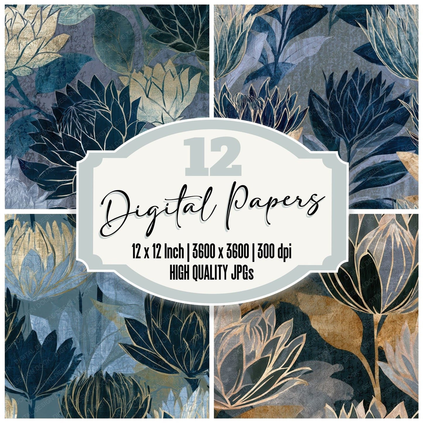 Drypoint Protea Slate Pewter Digital Paper Pack (DDD012686)
