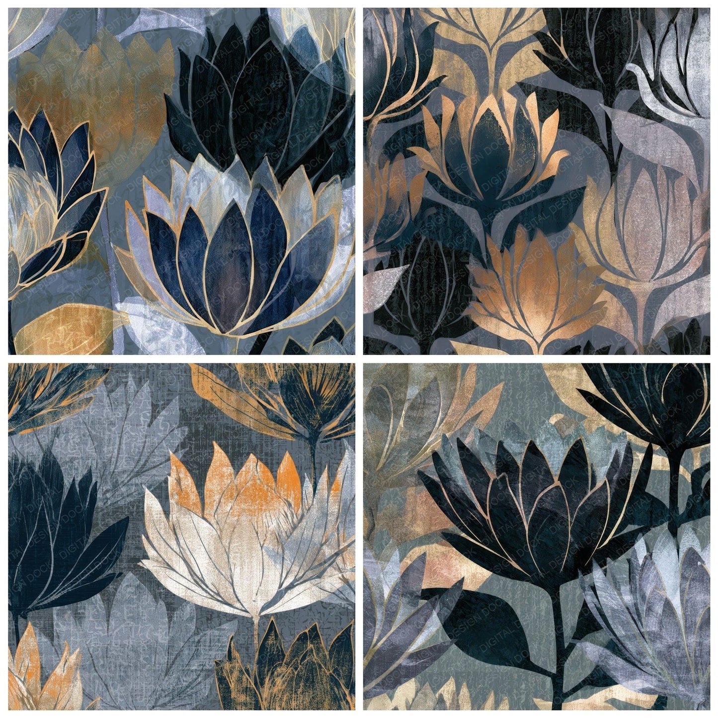 Drypoint Protea Slate Pewter Digital Paper Pack (DDD012686)