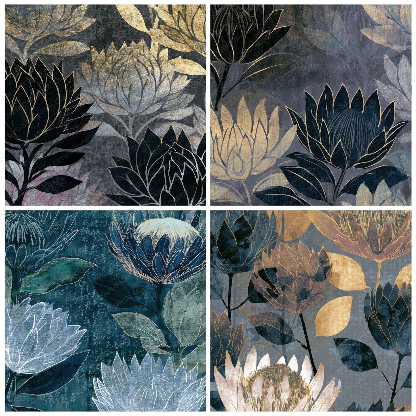 Drypoint Protea Slate Pewter Digital Paper Pack (DDD012686)