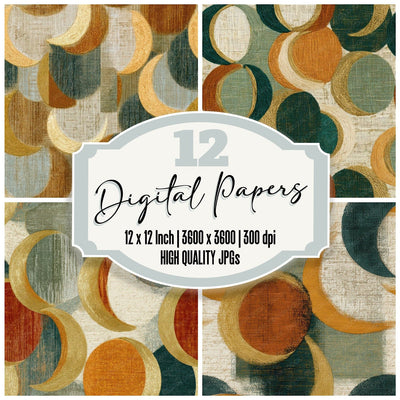Embroidery Crescent Moon Amber Sage Seamless Digital Paper Pack (DDD012687)