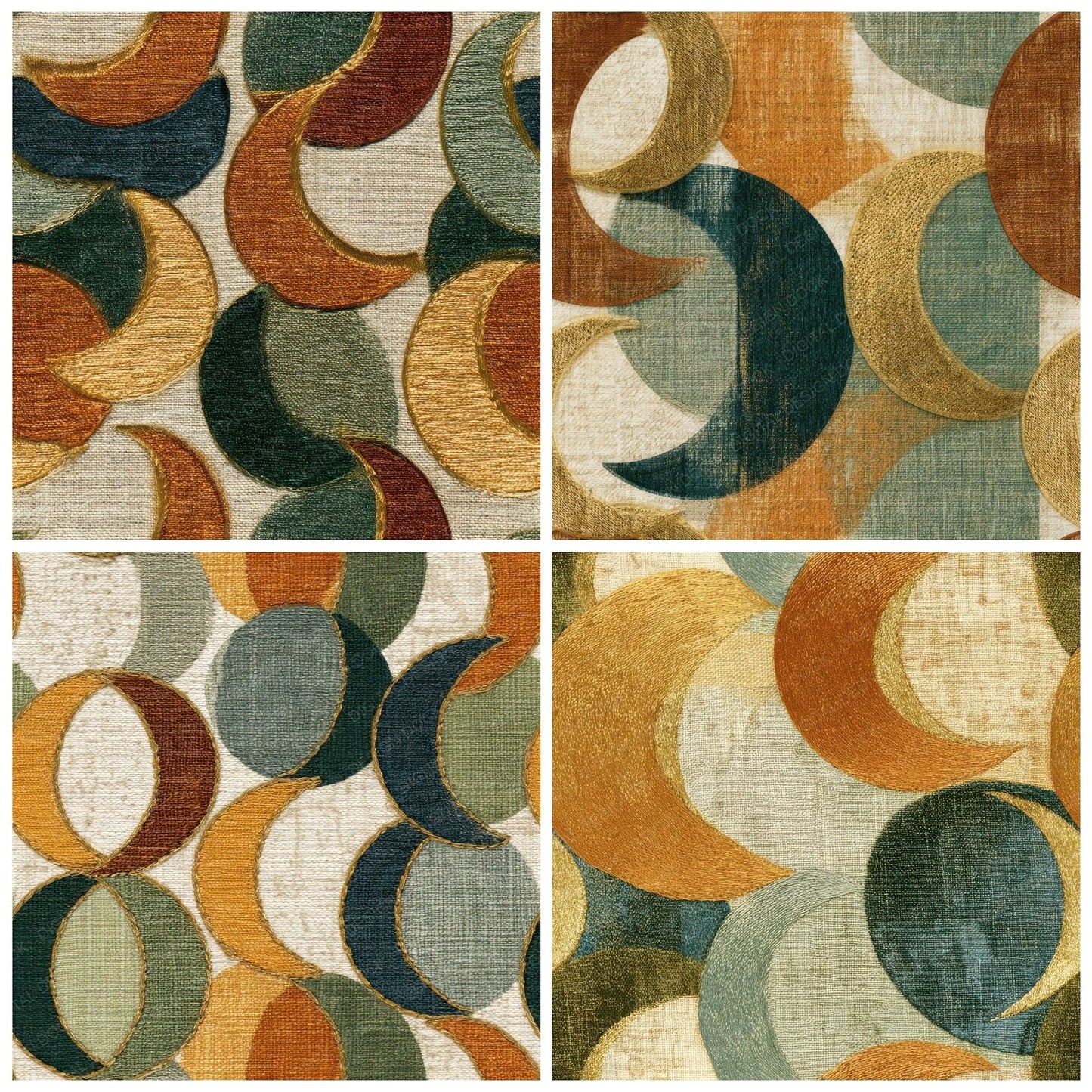 Embroidery Crescent Moon Amber Sage Seamless Digital Paper Pack (DDD012687)