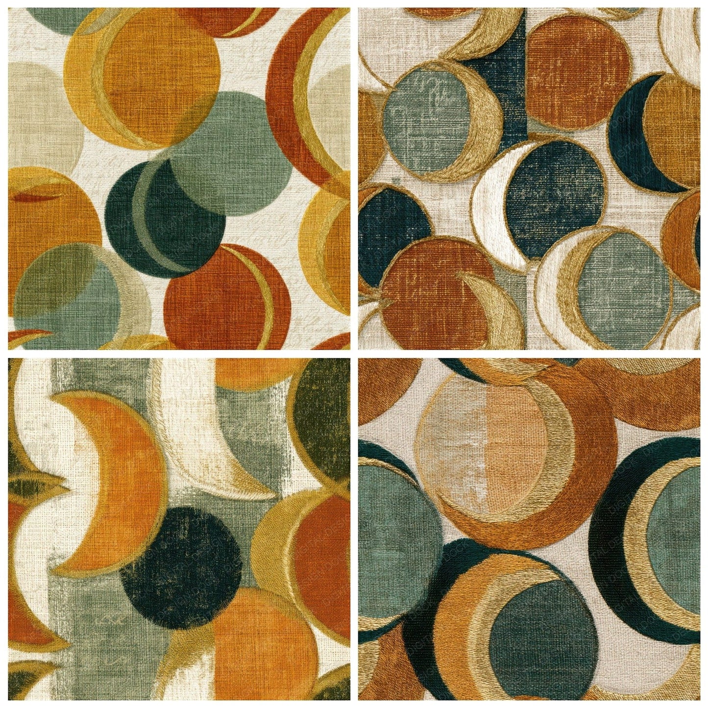 Embroidery Crescent Moon Amber Sage Seamless Digital Paper Pack (DDD012687)
