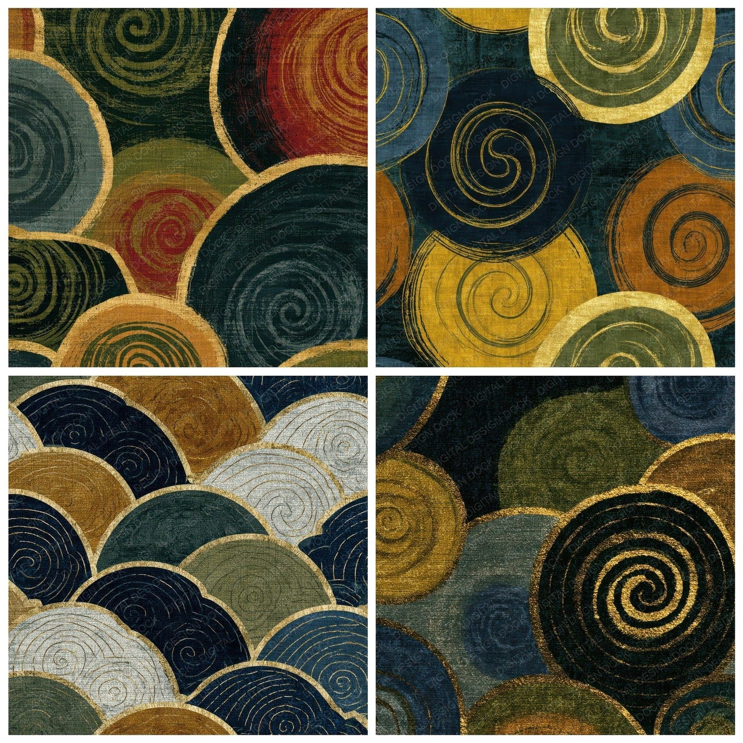 Embroidery Spirals Olive Ochre Digital Paper Pack (DDD012688)