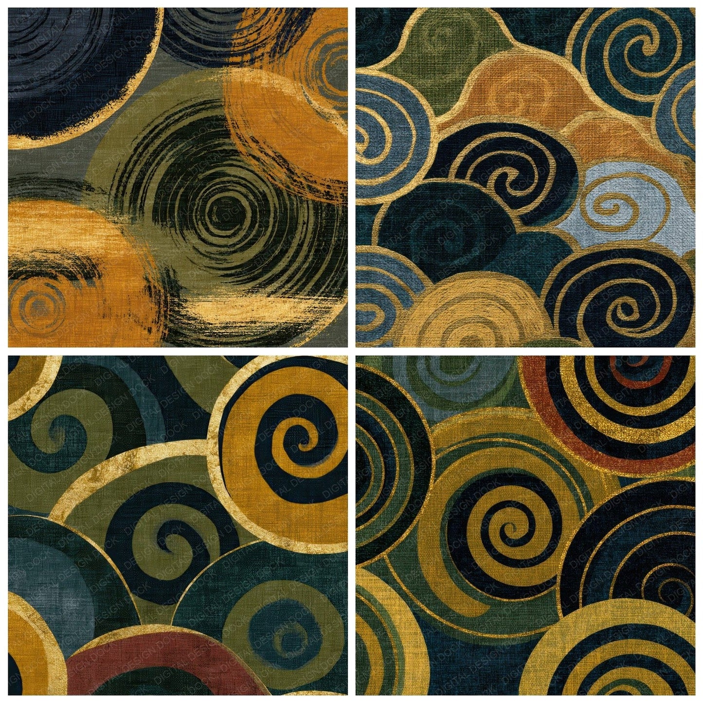 Embroidery Spirals Olive Ochre Digital Paper Pack (DDD012688)