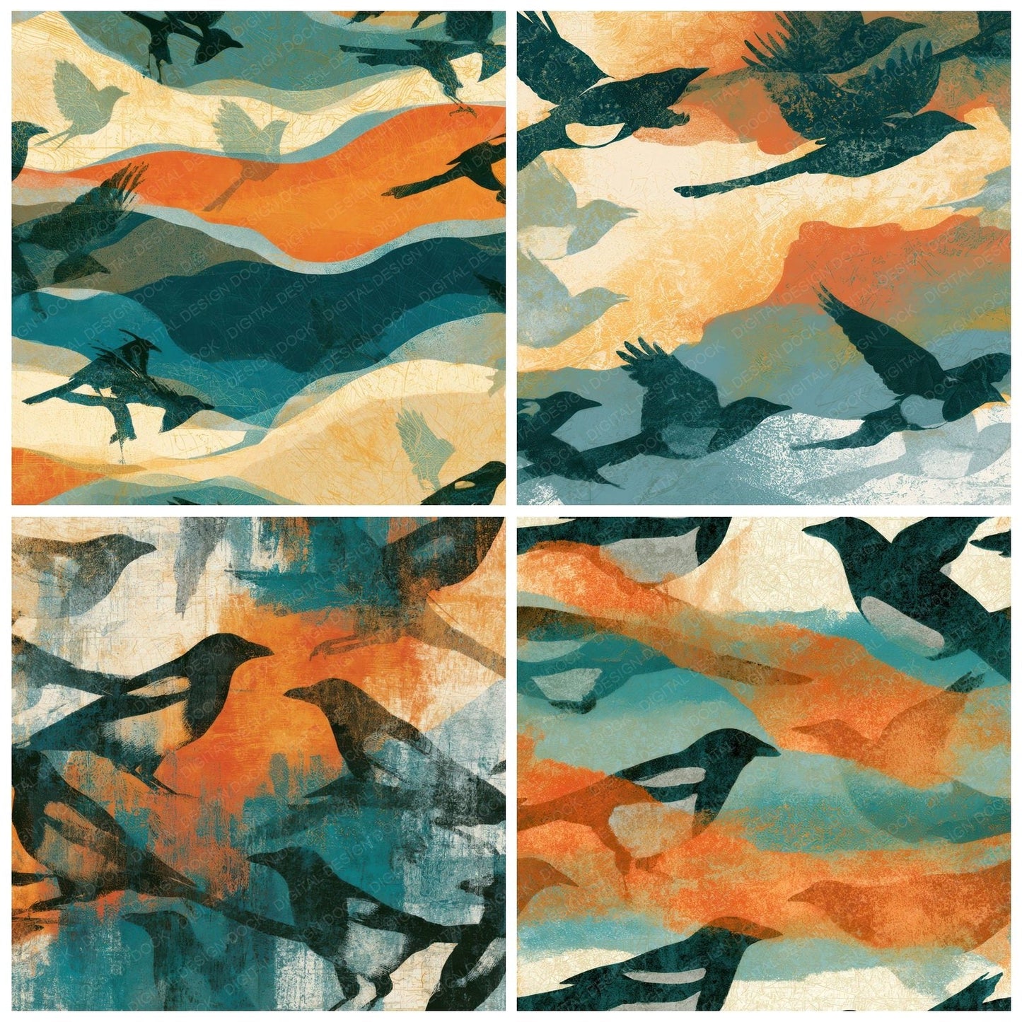 Etching Magpie Tangerine Aqua Digital Paper Pack (DDD012689)