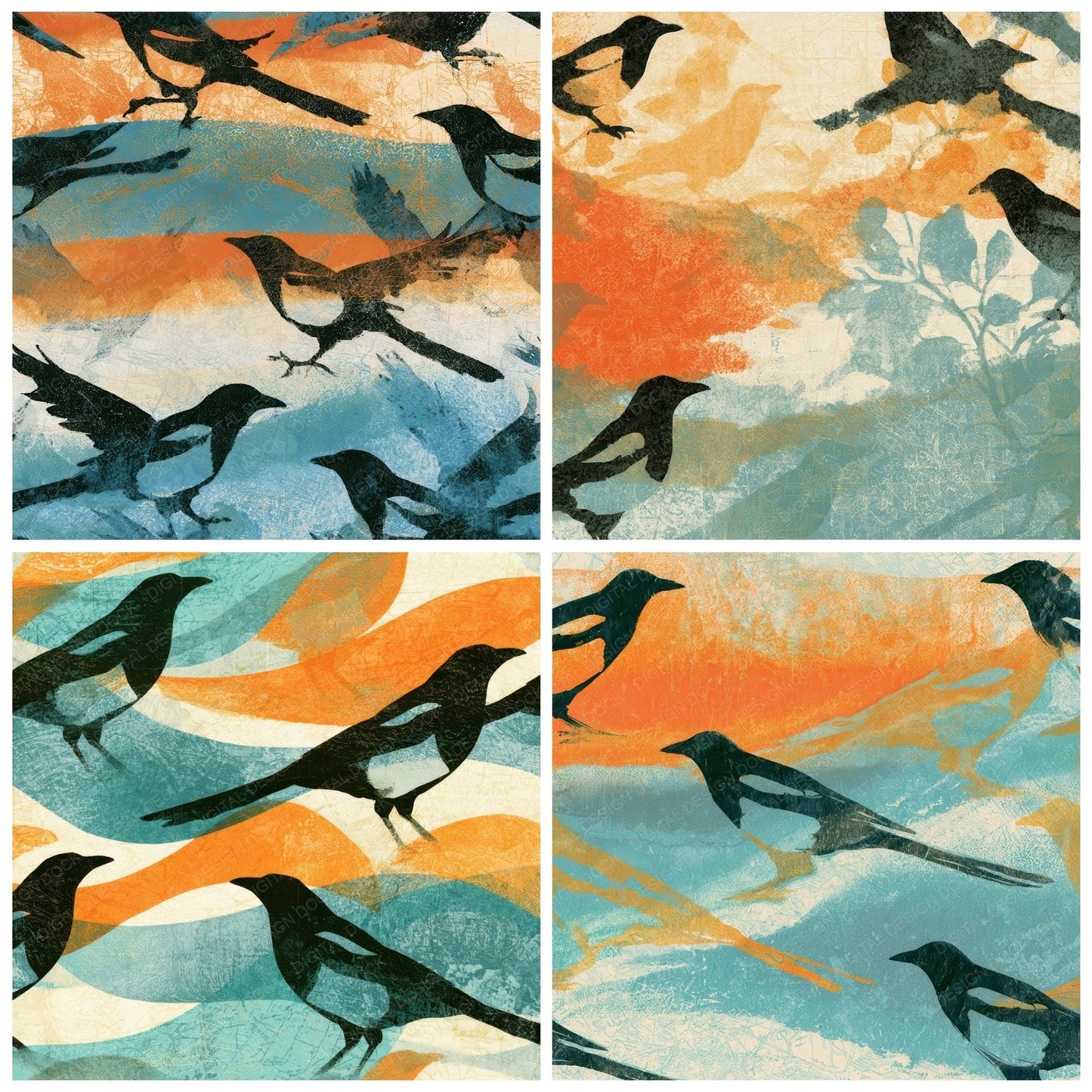 Etching Magpie Tangerine Aqua Digital Paper Pack (DDD012689)