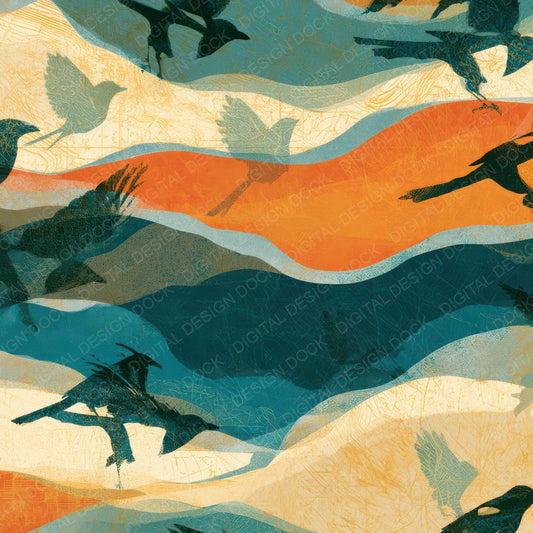 Etching Magpie Tangerine Aqua Digital Paper Pack (DDD012689)