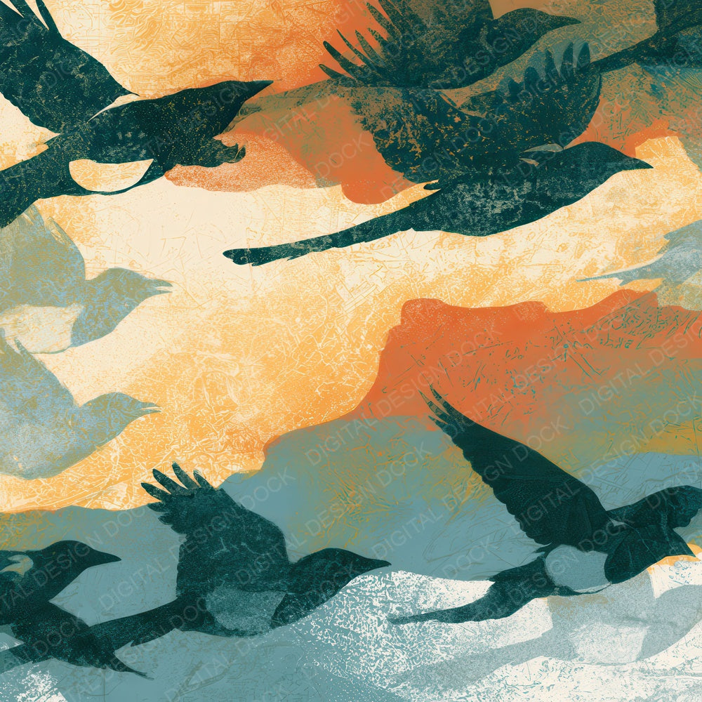 Etching Magpie Tangerine Aqua Digital Paper Pack (DDD012689)