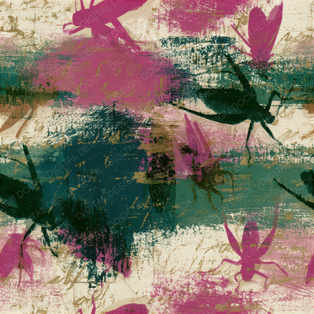 Gouache Cricket Magenta Jungle Green Seamless Digital Paper Pack (DDD012690)