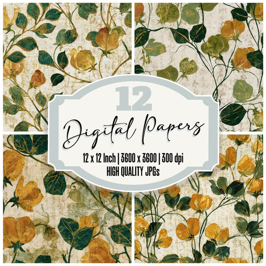 Indian Block Print Sweet Pea Olive Digital Paper Pack (DDD012691)