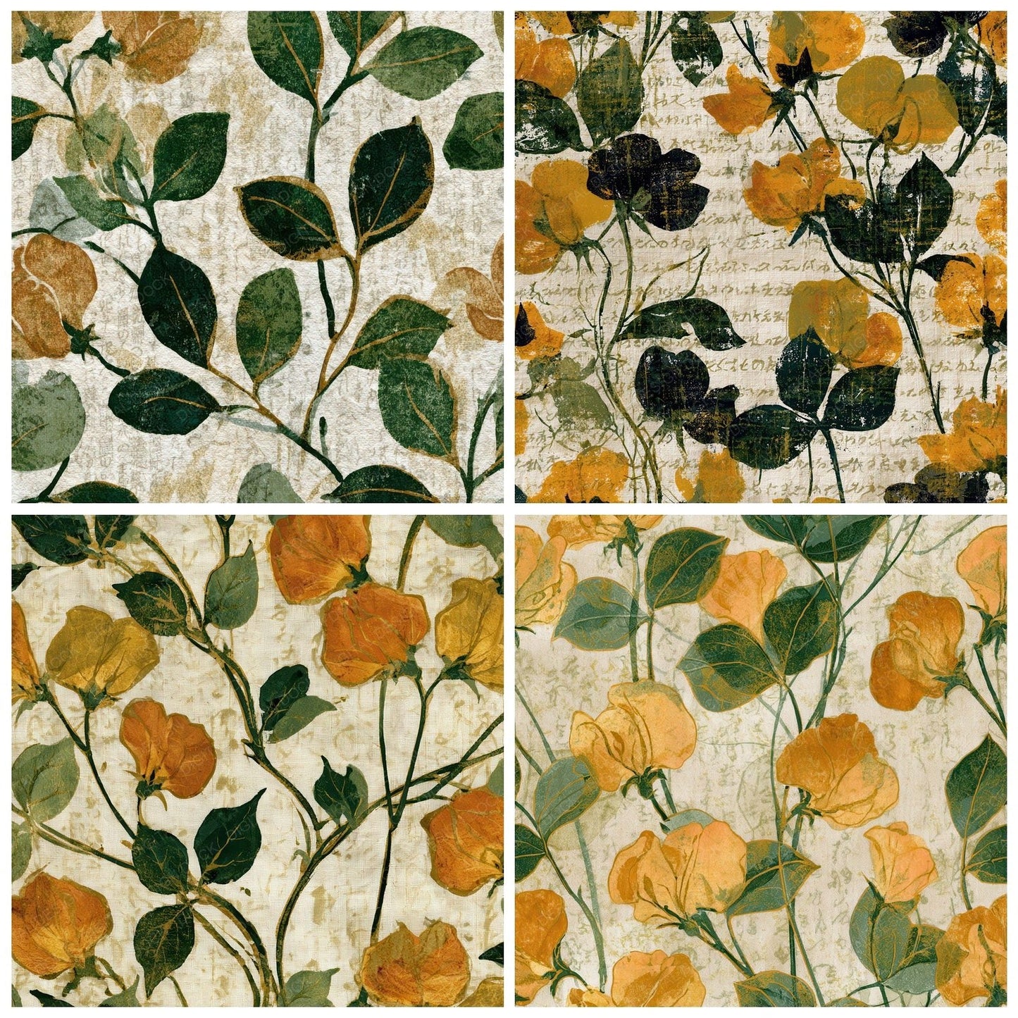 Indian Block Print Sweet Pea Olive Digital Paper Pack (DDD012691)
