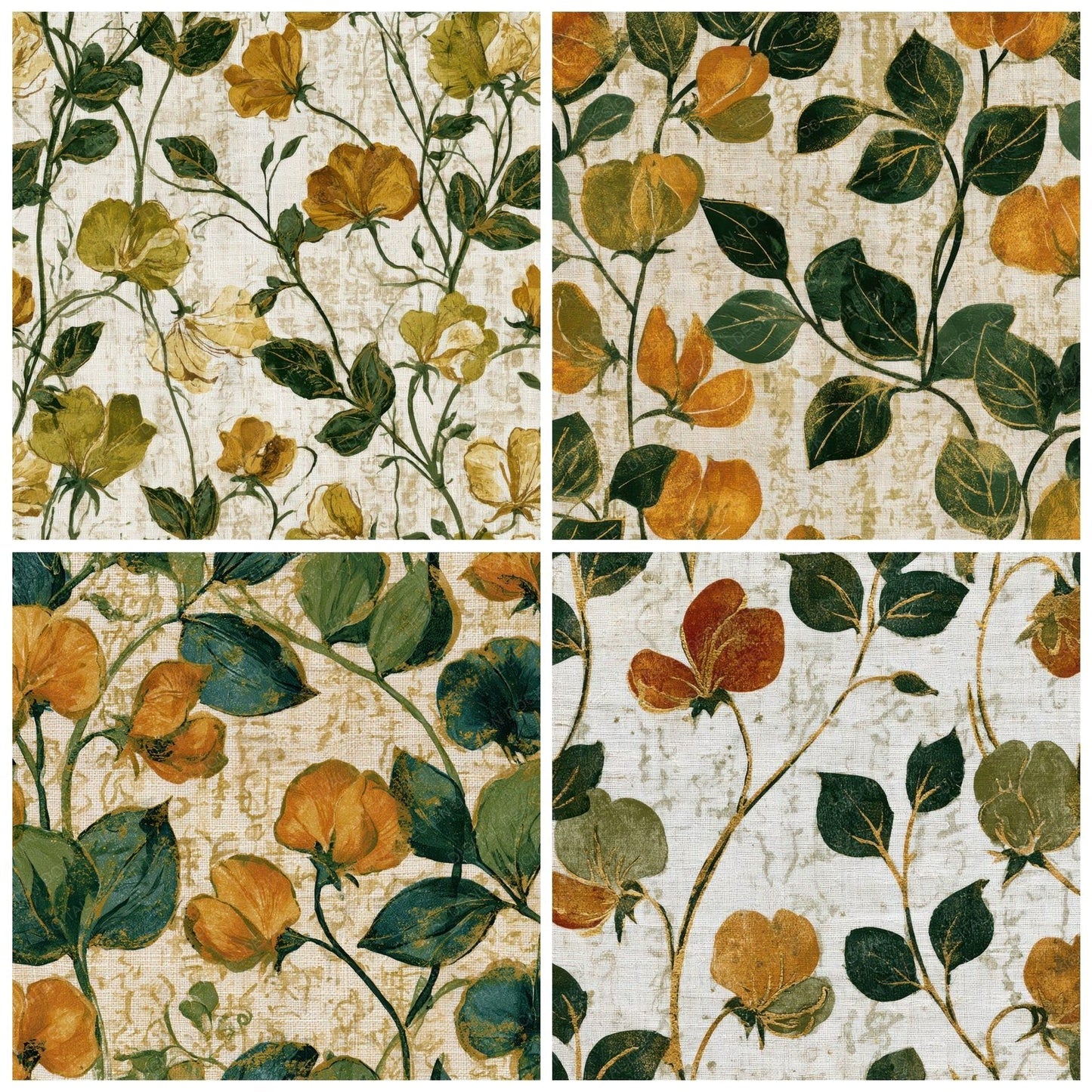 Indian Block Print Sweet Pea Olive Digital Paper Pack (DDD012691)