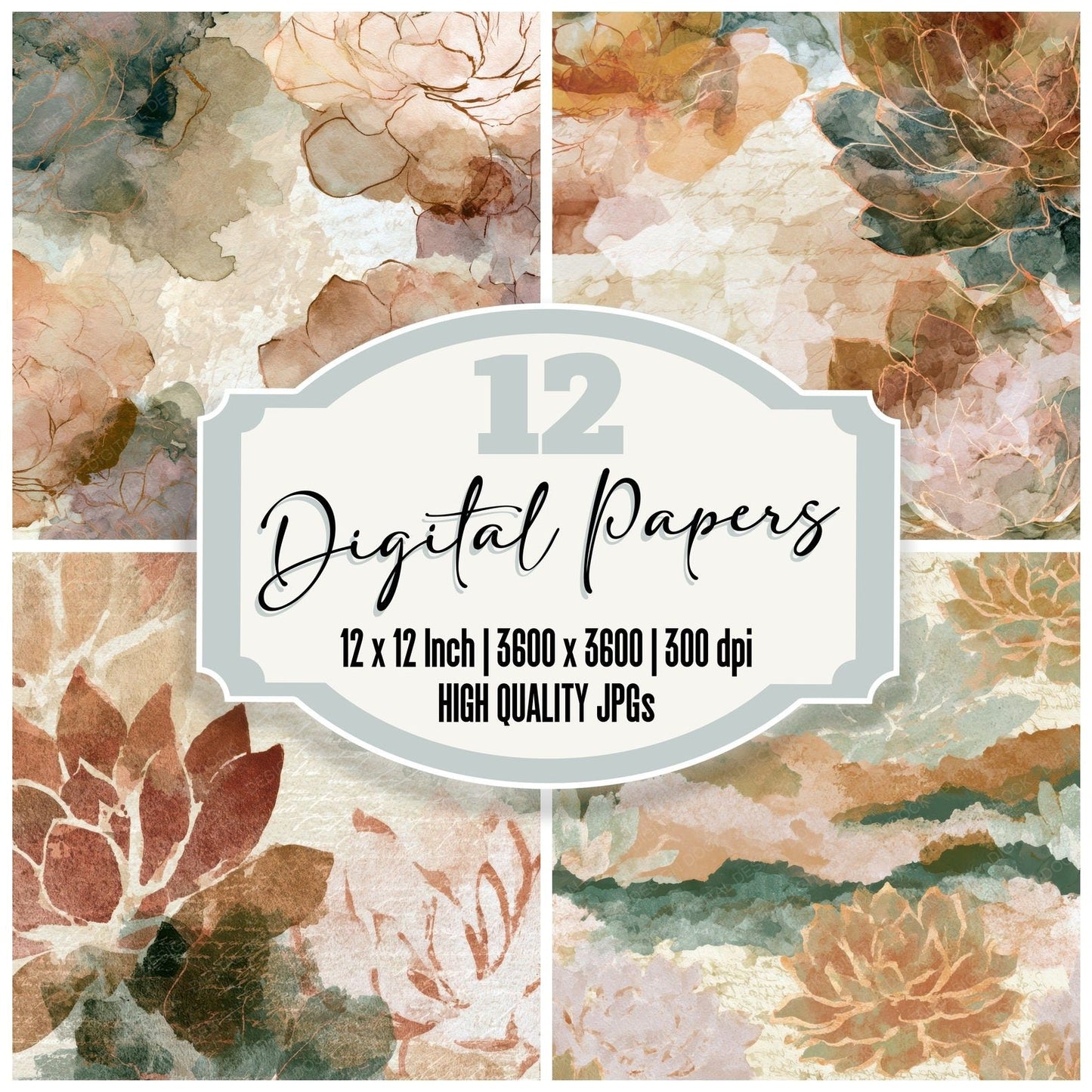Ink Wash Succulents Adobe Sage Digital Paper Pack (DDD012692)