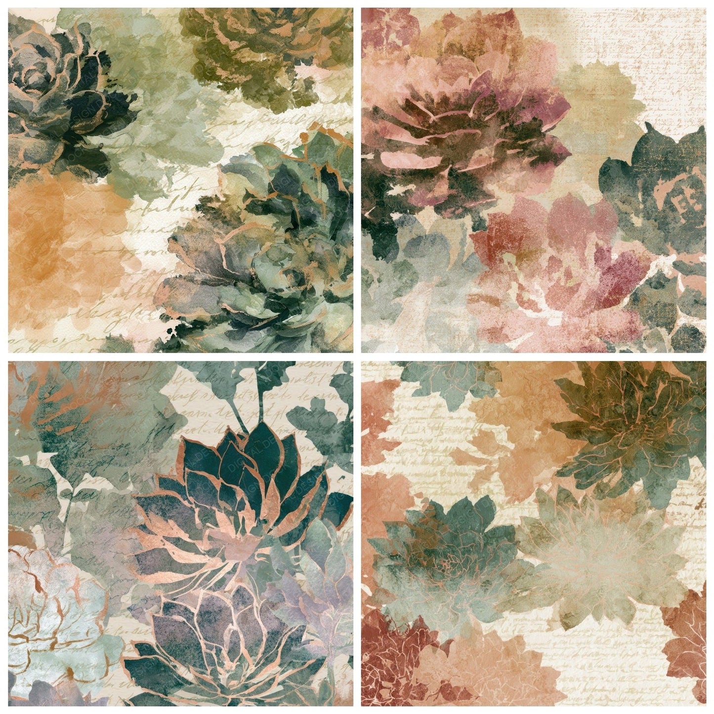 Ink Wash Succulents Adobe Sage Digital Paper Pack (DDD012692)