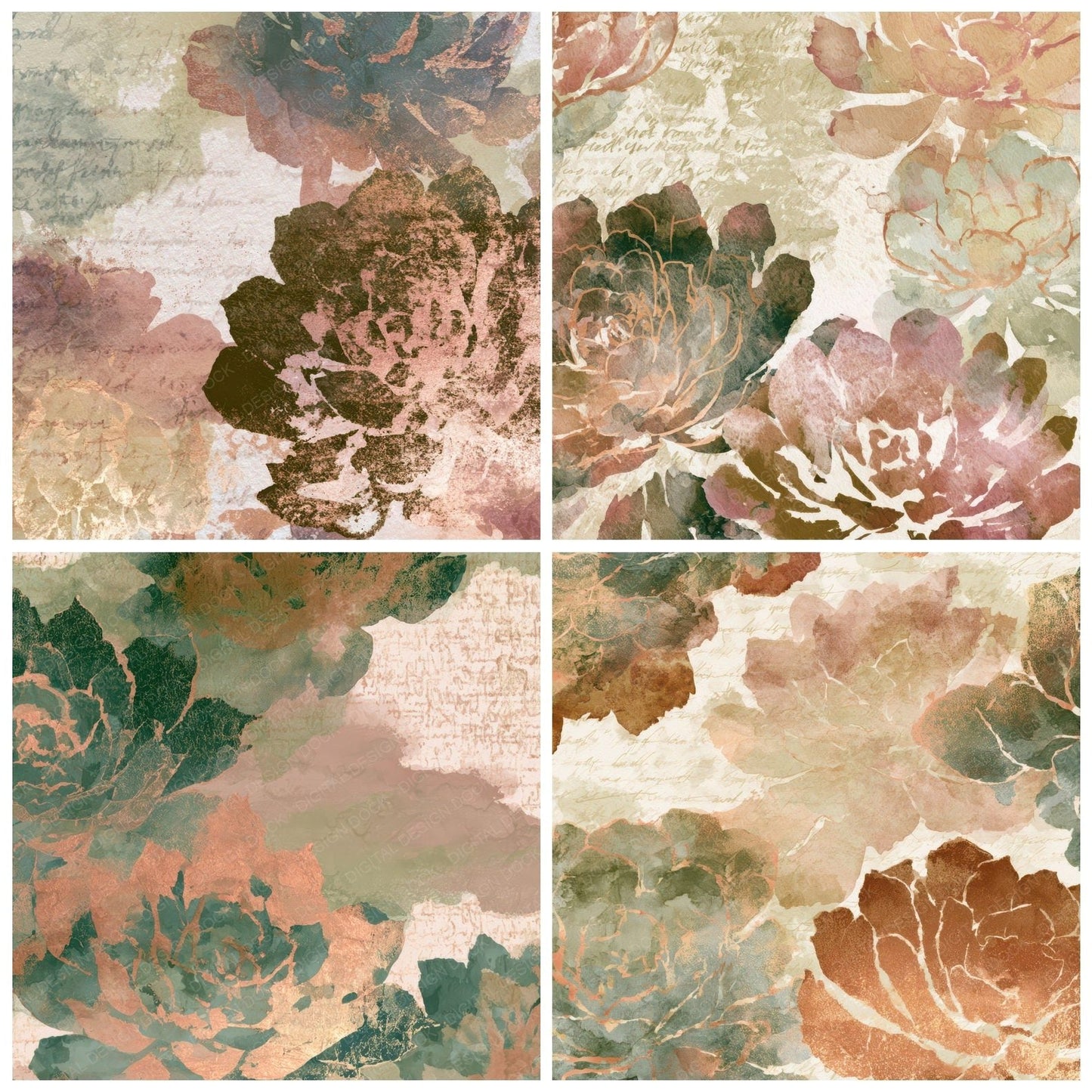 Ink Wash Succulents Adobe Sage Digital Paper Pack (DDD012692)