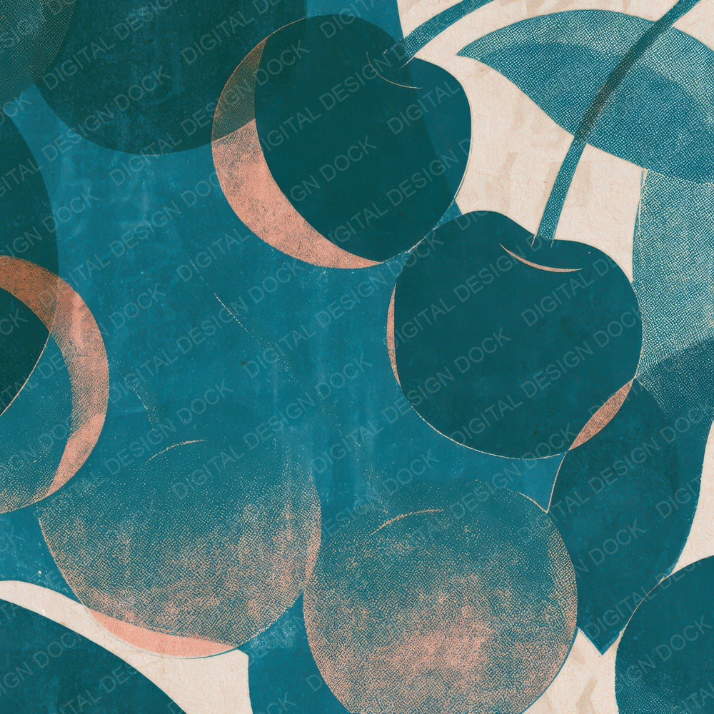 Letterpress Cherries Teal Bone Digital Paper Pack (DDD012693)
