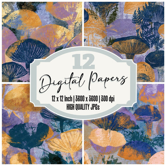Letterpress Toadstools Lavender Pearl Digital Paper Pack (DDD012694)