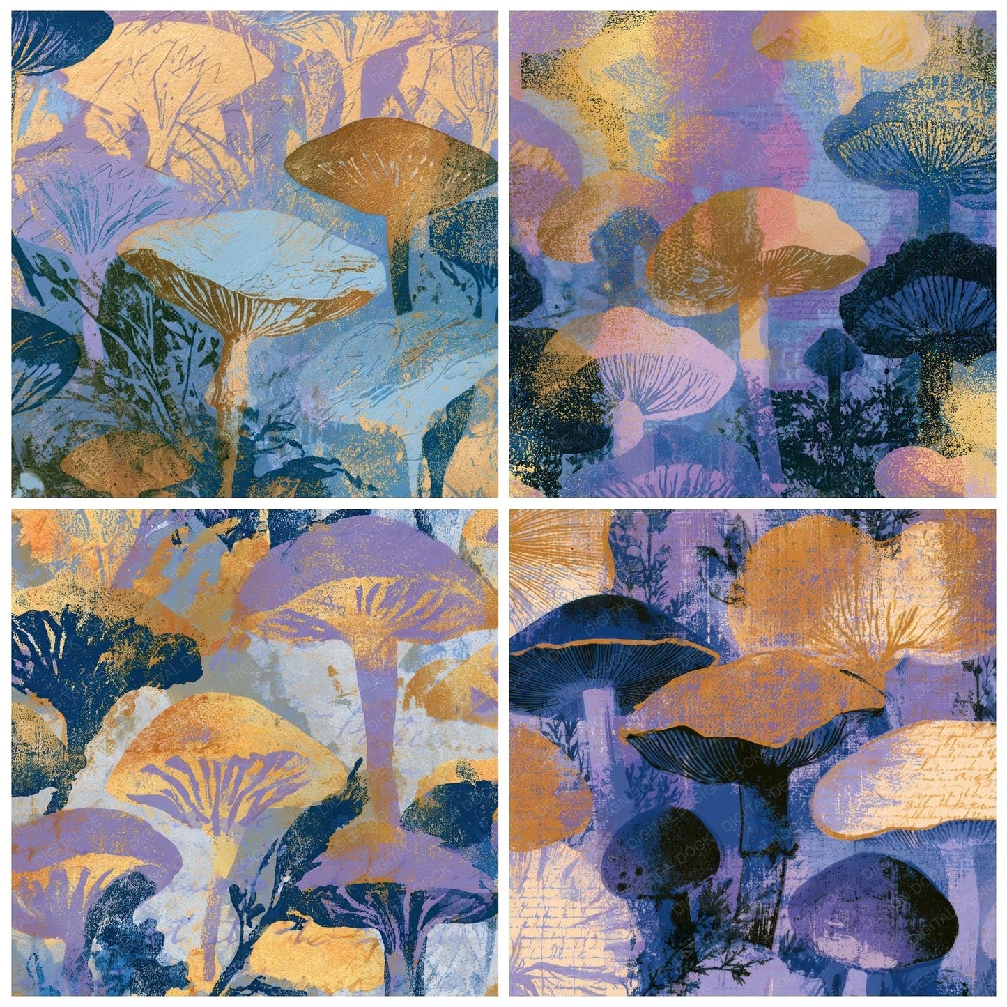 Letterpress Toadstools Lavender Pearl Digital Paper Pack (DDD012694)