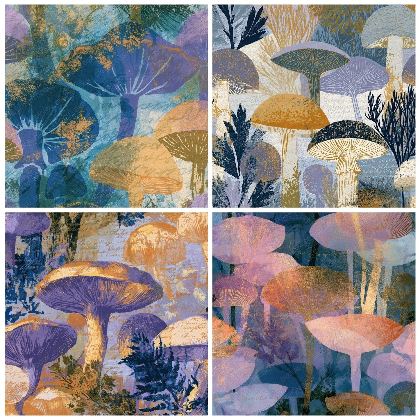 Letterpress Toadstools Lavender Pearl Digital Paper Pack (DDD012694)