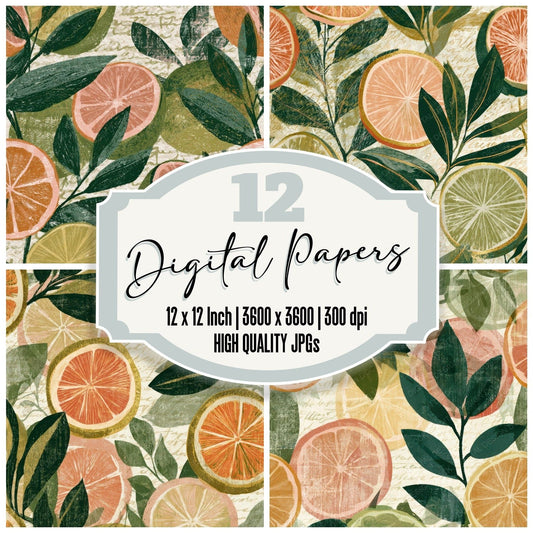 Lithograph Citrus Halves Blush Green Digital Paper Pack (DDD012695)