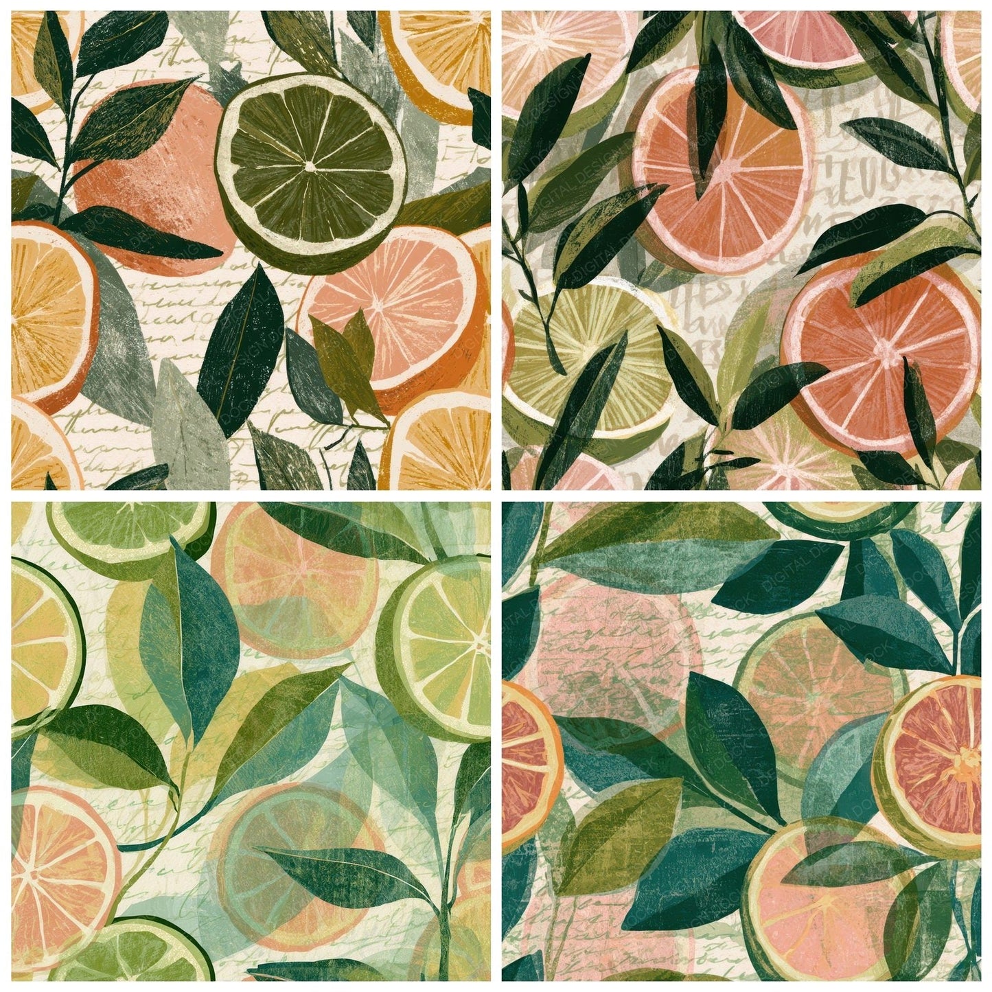 Lithograph Citrus Halves Blush Green Digital Paper Pack (DDD012695)