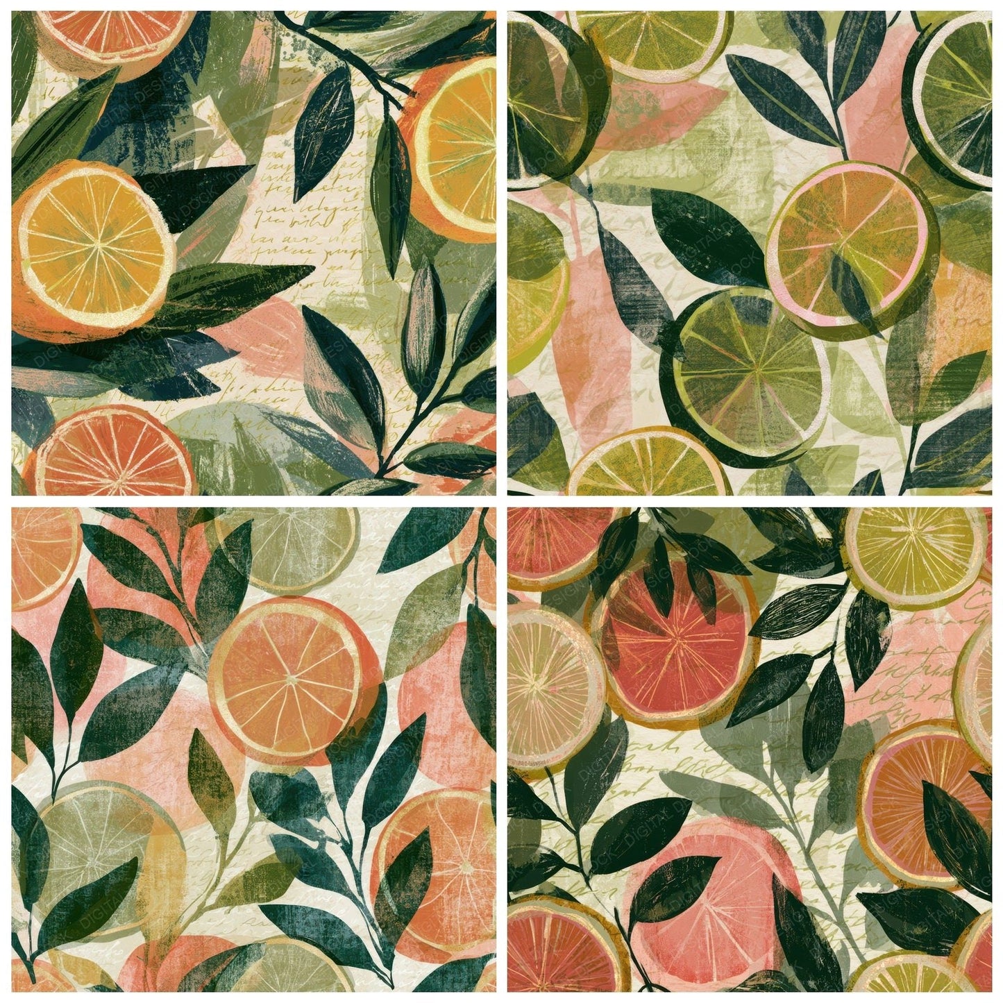 Lithograph Citrus Halves Blush Green Digital Paper Pack (DDD012695)