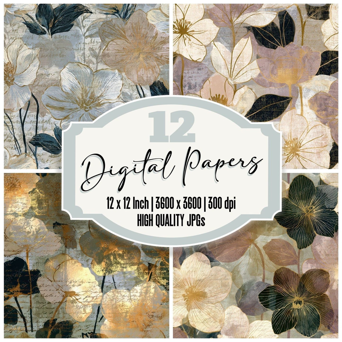 Mezzotint Hellebores Bone Taupe Digital Paper Pack (DDD012696)