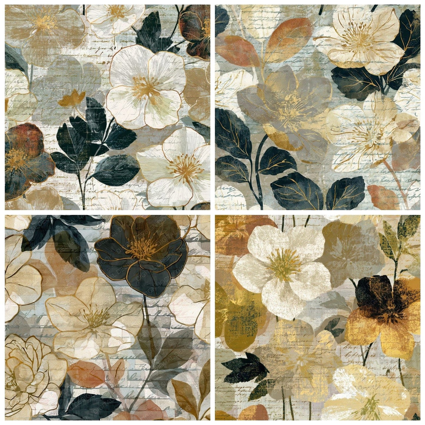 Mezzotint Hellebores Bone Taupe Digital Paper Pack (DDD012696)