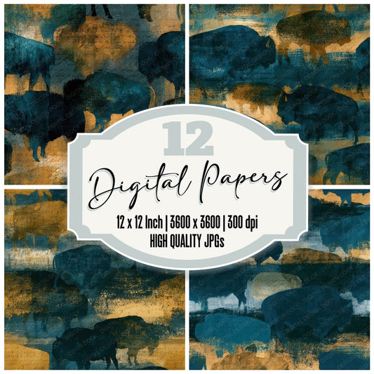 Photogram Buffalo Teal Brass Seamless Digital Paper Pack (DDD012698)