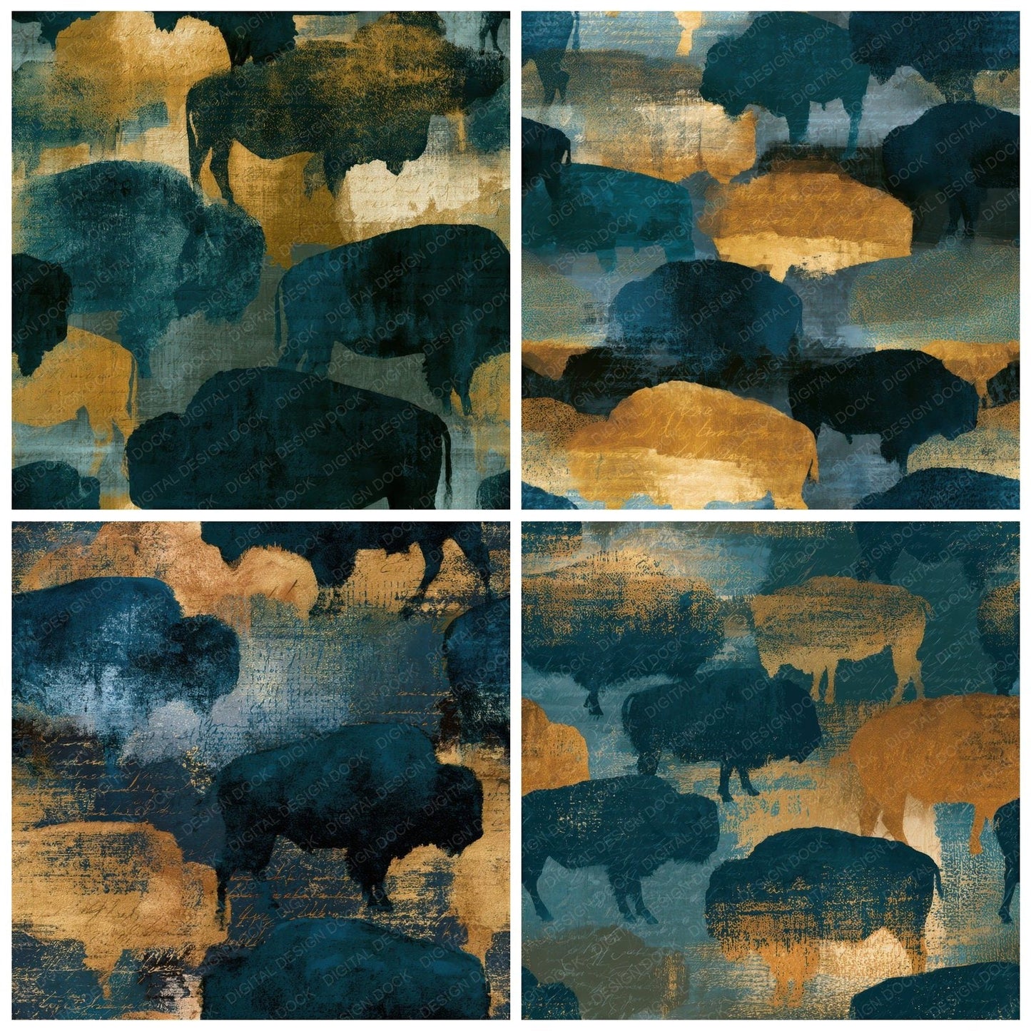 Photogram Buffalo Teal Brass Seamless Digital Paper Pack (DDD012698)